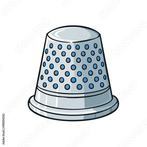 Classic Metal Thimble with Blue Dots for Sewing and Crafting Protection