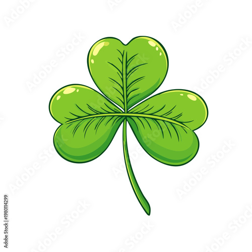 Vibrant green clover leaf illustration with detailed veins and smooth curves