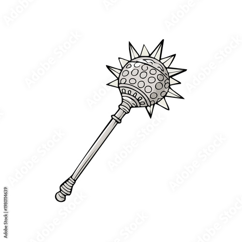 Medieval Battle Weapon Flanged Mace Illustration Cartoon Style