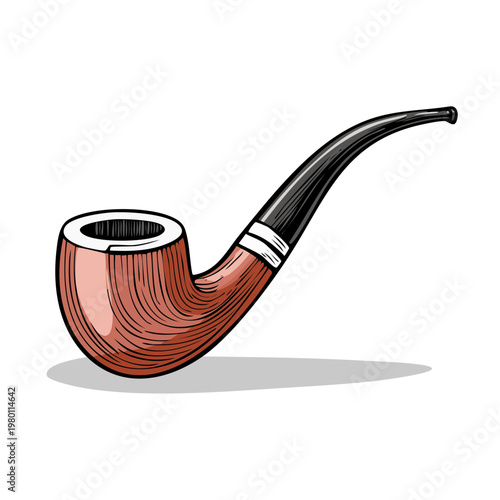 Illustration of a classic wooden smoking pipe with a black stem on a white background
