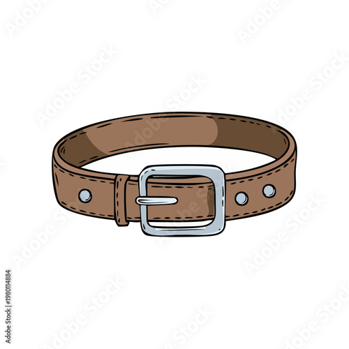 Classic Leather Belt with Metal Buckle, Hand-Drawn Illustration