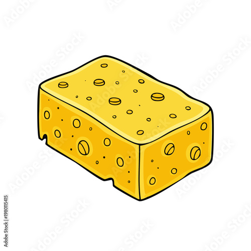 Hand-drawn cartoon illustration of a block of Swiss cheese with holes