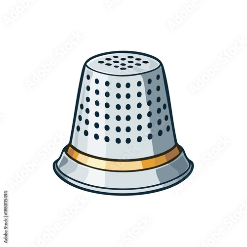 Protective sewing thimble with metallic band and perforated design