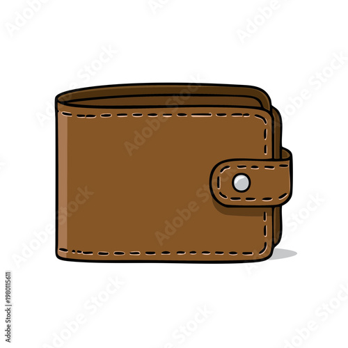 Classic brown leather wallet with button closure, clean illustration