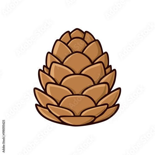 Stylized Illustration of a Brown Pine Cone Showing Detailed Scales and a Natural Shape