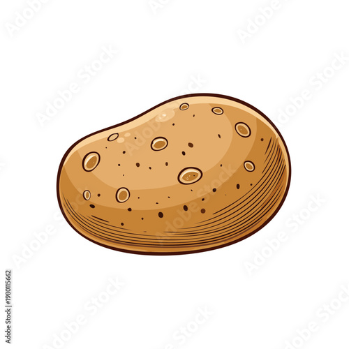 A brown potato with dimples and rough skin, depicted in a simple drawing style