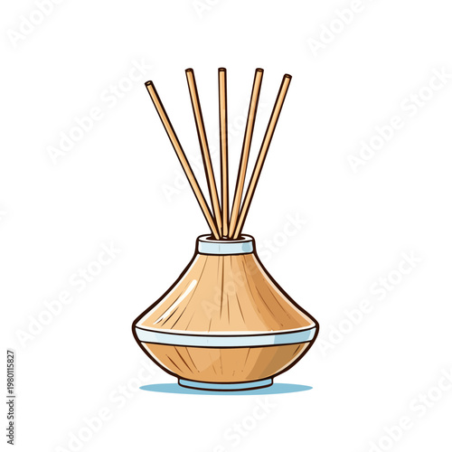 Aroma diffuser with reed sticks in a modern ceramic vase releasing fragrance