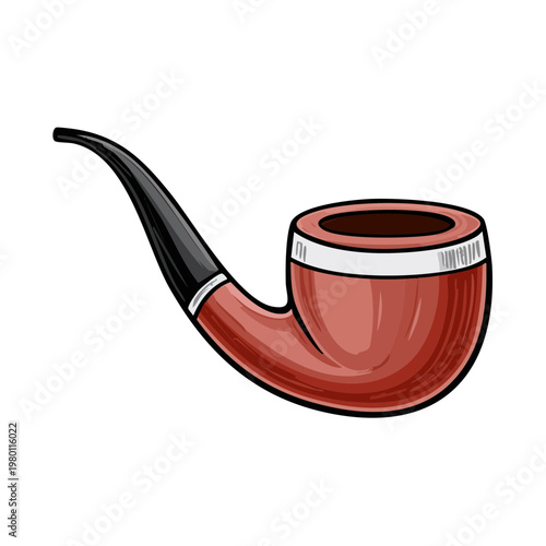 Classic wooden smoking pipe with black stem and white band detail