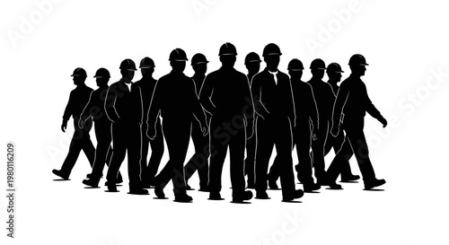 May Day Business people walking, black silhouettes, crowd of professionals, office workers Vector