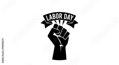May Day Labor Day, Fist Symbol, Black and White Icon, Protest Sign, Vector Graphic Vector
