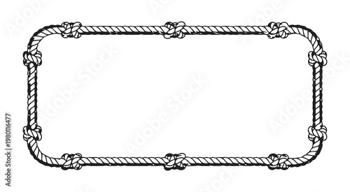 Rope frame border with decorative knots nautical rectangular design element for marine theme decor