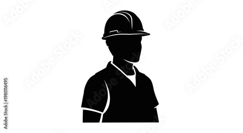 May Day Construction worker, laborer, silhouette icon, black vector, hard hat Vector