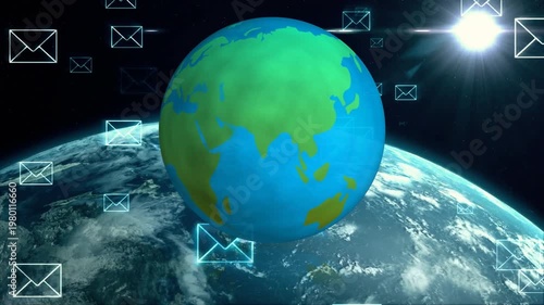 Animation of globe and envelope icons over globe