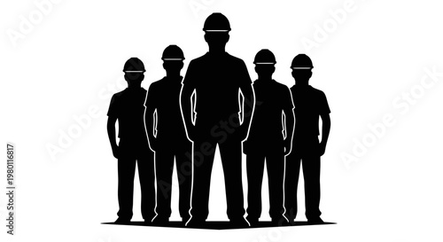May Day Construction workers, laborers, hard hats, silhouettes, icons, industrial workers, team Vector