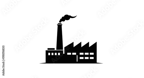 May Day Industrial factory, smokestack, silhouette, black, icon, industrial building, manufacturing plant Vector