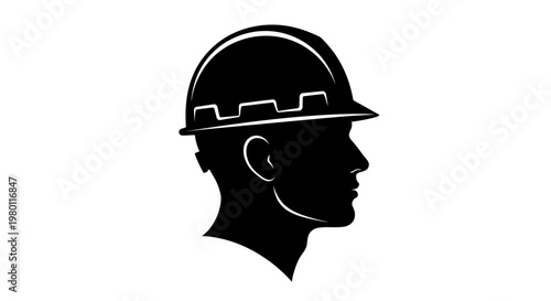 May Day Construction worker, hard hat, silhouette icon, black and white, industrial symbol Vector