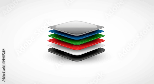 Stack of colorful square plates closeup.