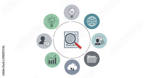 Magnifying glass on document icon.