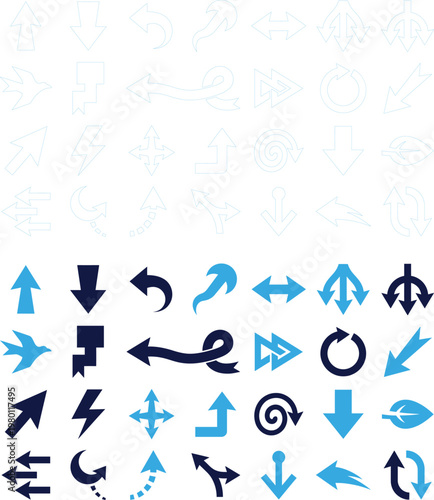 Arrow icons and directional signs collection on white background.