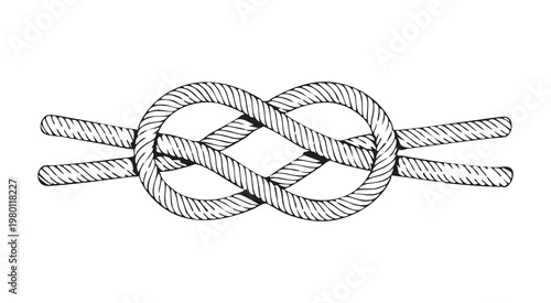 Figure eight knot illustration, secure loop knot, nautical and sailing equipment, white background