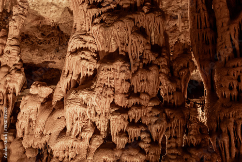 Strange  natural beauty of the Sorek stalactites cave in the Judean Mountains near the Beit Shemesh in the Israel