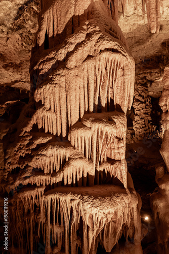 Strange  natural beauty of the Sorek stalactites cave in the Judean Mountains near the Beit Shemesh in Israel