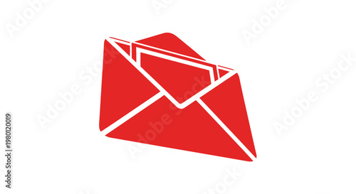 A vibrant red envelope design with a distinct outline silhouette