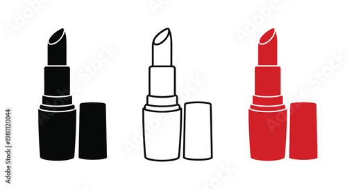 Three lipstick tubes in varying colors a striking silhouette