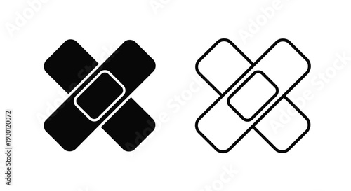 Two adhesive bandages one solid and one outline a graphic silhouette
