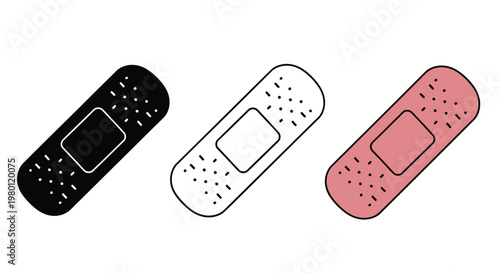 Three adhesive bandages in varying colors detailed illustration silhouette