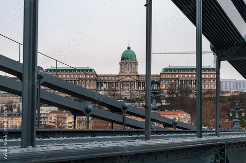 View from the famous Szechenyi Chain Bridge of Budapest History Museum Castle Museum in Budapest in Hungary