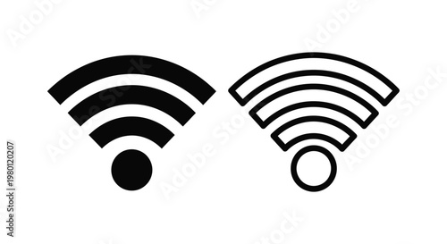 Two black wifi signal icons with varying base shapes silhouette