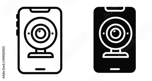 Smartphone with webcam icon set for mobile video calls streaming online meetings digital communication technology and photography application interface design