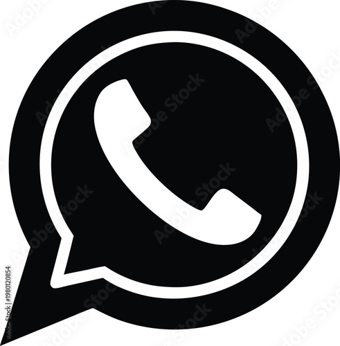 Black and white telephone handset inside a circular speech bubble