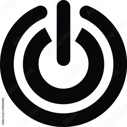 Black power button symbol with circular ring and vertical line