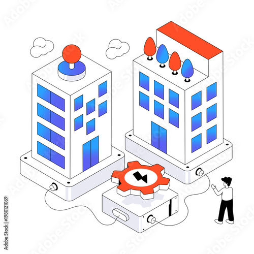 Vector design of green building, isometric illustration