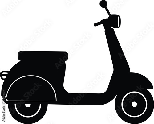 Black silhouette of a vintage motor scooter, side view profile