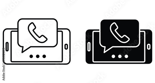 Smartphone mobile phone call icon set with speech bubble and telephone handset symbol for communication contact support and digital interface