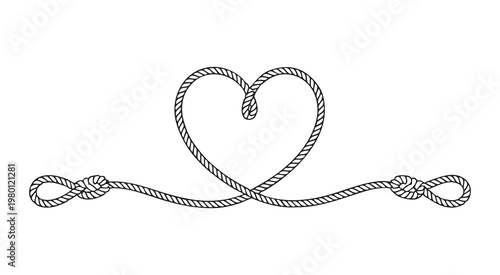 Bild auf Leinwand Heart shape rope knot with romantic loops and nautical decorative line art for w