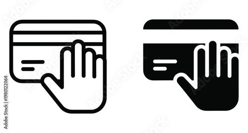Credit card payment icon set with hand holding plastic card for contactless transaction electronic banking and digital finance commerce services