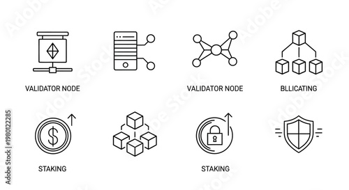 Cryptocurrency blockchain icons and symbols.