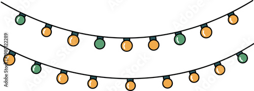 Decorative string lights in green and orange