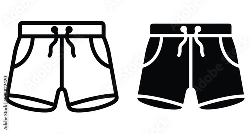 Men swimming trunks and casual summer shorts icon set with drawstring waist pockets for beach vacation sports and gym wear