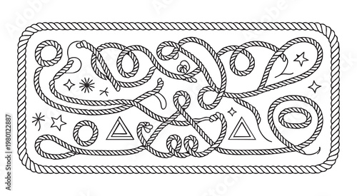 Nautical rope decorative border collection with twisted marine knots and vintage ship cord elements