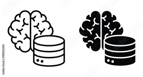 Brain and database icons representing machine learning big data processing cognitive computing neural networks digital information storage and smart technology