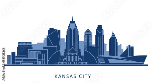 Kansas City Skyline Silhouette - Modern Blue Cityscape Illustration