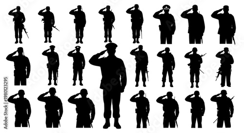 Silhouette Soldiers Saluting - Military Collection