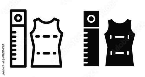 Tailoring measurement icons showing sleeveless shirt and ruler for garment sizing fashion design sewing industry apparel manufacturing and clothing production