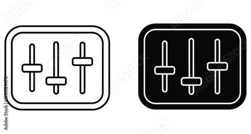 Audio equalizer slider icons set for music mixer settings volume control adjustment interface design elements in outline and solid styles