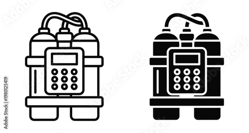 Time bomb icon set with dynamite sticks digital timer and wires for security danger or explosive countdown concept design